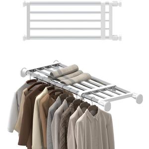 Hershii Closet Tension Shelf & Rod Expandable Metal Storage Rack Adjustable Organizer DIY Divider Separator for Cabinet Wardrobe Cupboard Kitchen Bathroom15.74-23.62inches (Ivory)