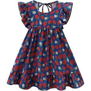 LYXIOF Girl Linen Ruffle Dress Baby Summer Beach Sundress Strawberry 80