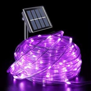 YEGUO 66ft 200 LED Solar Rope Lights Outdoor Waterproof, Purple String Lights for Outside, 8 Modes Fairy Lights in Clear Thin Tube, Purple 