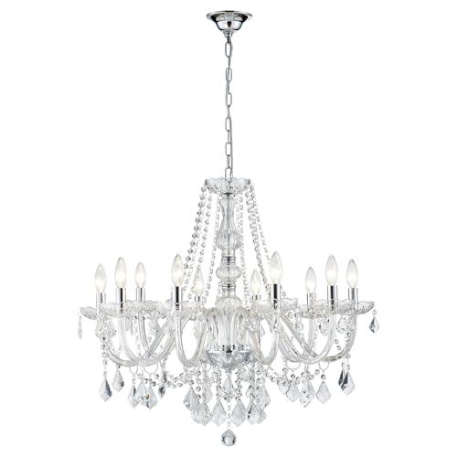 Large Crystal Chandelier, Modern Chrome Crystal Chandeliers for Dining Room Light Fixture, 10-Lights Large Pendant Light Fixtures Luxury Chandelier for Living Room Bedroom Foyer Entryway D26.8''