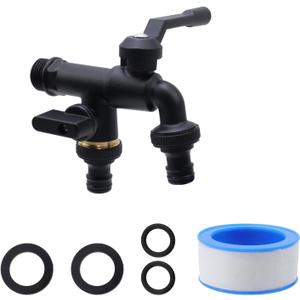 Antrader Black Double Taps Water Faucet,1/2" Pure Copper Frost Proof Outside Spigot Replacement,2 Way Wall Mounted Brass Water Tap with Independent Handle for Lawns,Balcony,1Pcs