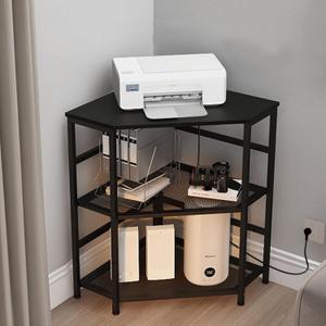 VEDECASA Corner Printer Stand Table with Power Outlet Charging Plugs USB Port Adjustable Storage Shelf Computer Tower CPU Stand Holder for Home Office (Black)