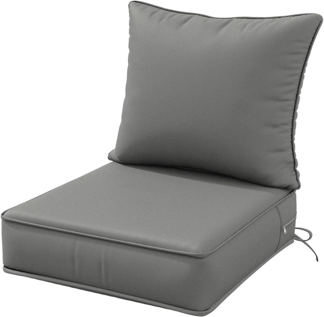 Outdoor Patio Chair Cushions Set 19 L X 19 W X 4 H Inch Waterproof & Fade Resistant Deep Seat and Back Cushions with Removable Covers Outdoor Seat Cushion Set for Chairs and Sofas
