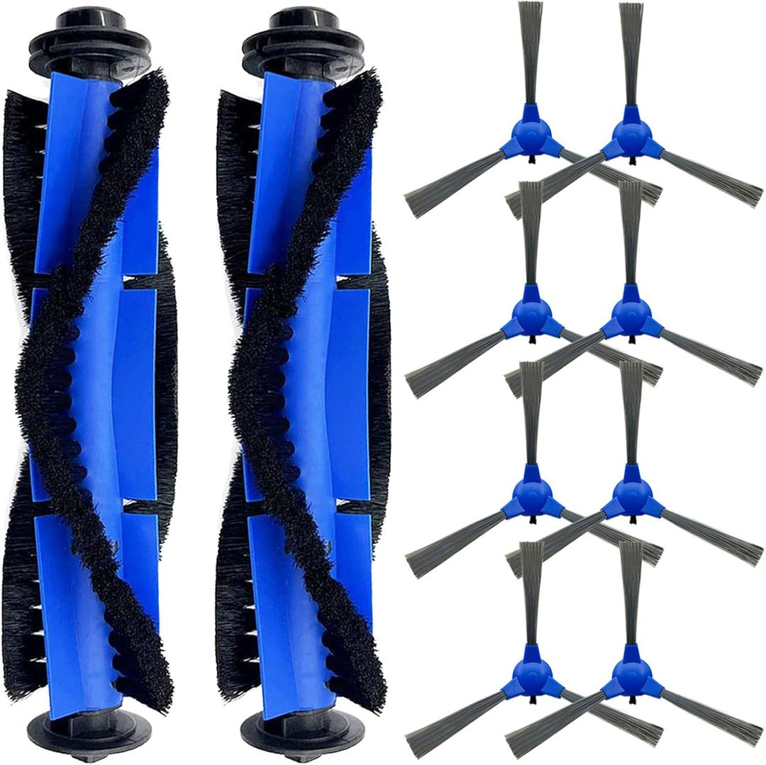 10 Pack Replacement Parts - 2 Rolling Brushes, 8 Side Brushes for Eufy RoboVac 11S, 30C, G30, 30, 15T, 15C, 12, 35C, 11S MAX, G30 Edge Robotic Vacuums