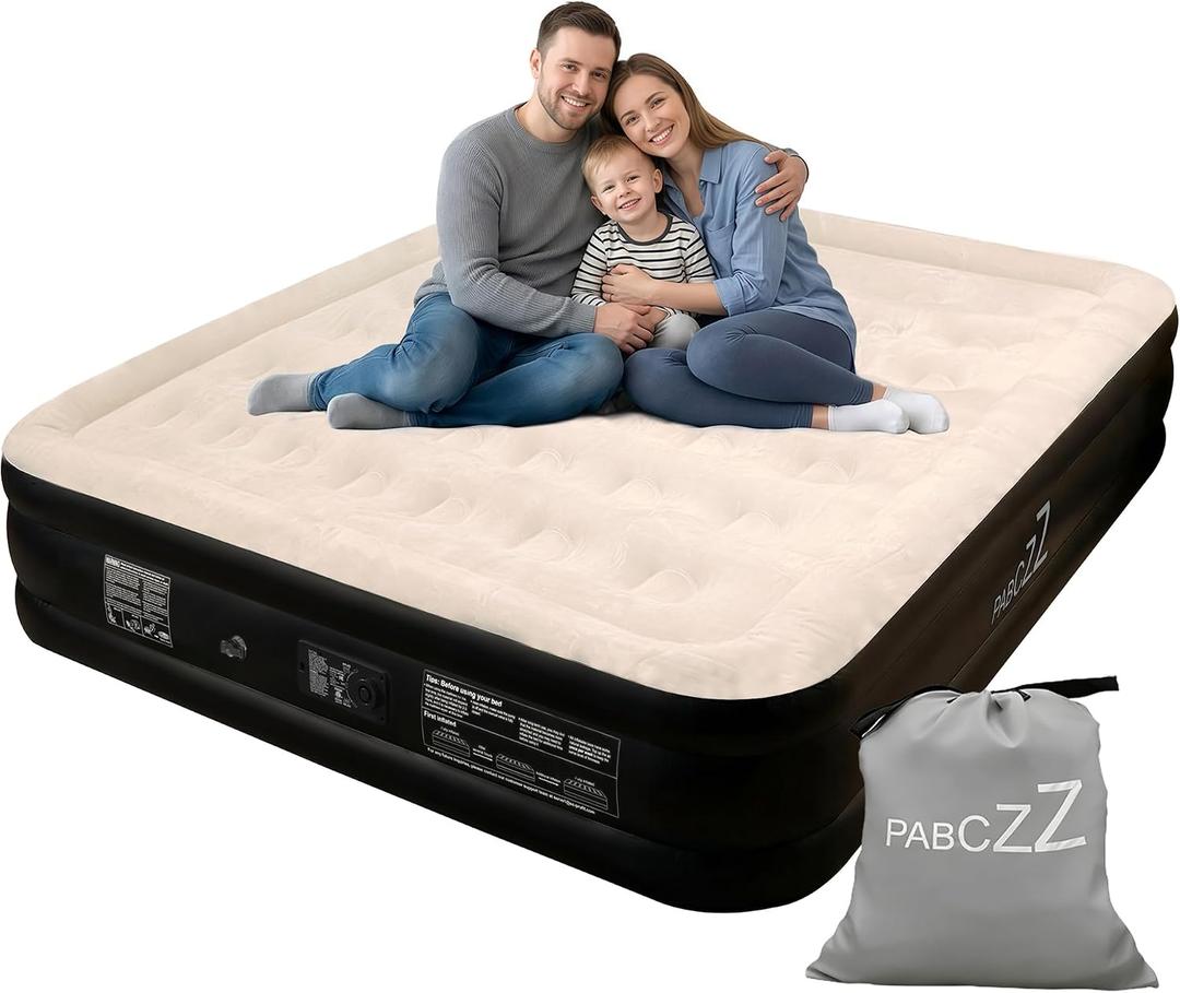 King Size air Mattress – 18-Inch Thickened Inflatable Mattress for Camping, Home Use & Guest Accommodation, Comes with Storage Bag, Supports Up to 750 Pounds (Black, King)