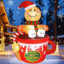 Gardentime 6FT Christmas Gingerbread Man Inflatables Outdoor Decoration Hot Cocoa Cup Cute Giant Xmas Blowups with Built-in LED Lights for Holiday Indoor Yard Lawn Garden Outside Home Décor