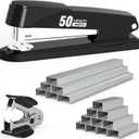 Metal Stapler Heavy Duty 50 Sheet Capacity with 1750 Staples and Staple Remover, Full Strip Staplers for Desk, No Jam, Non-Slip for Office & Classroom, Black