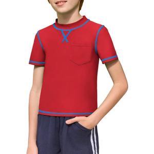 Haloumoning Boys Athletic Short Sleeve T-Shirts Kids Quick Dry Rash Guard Swim Shirt Tops Tees 5-14 Years (Red)