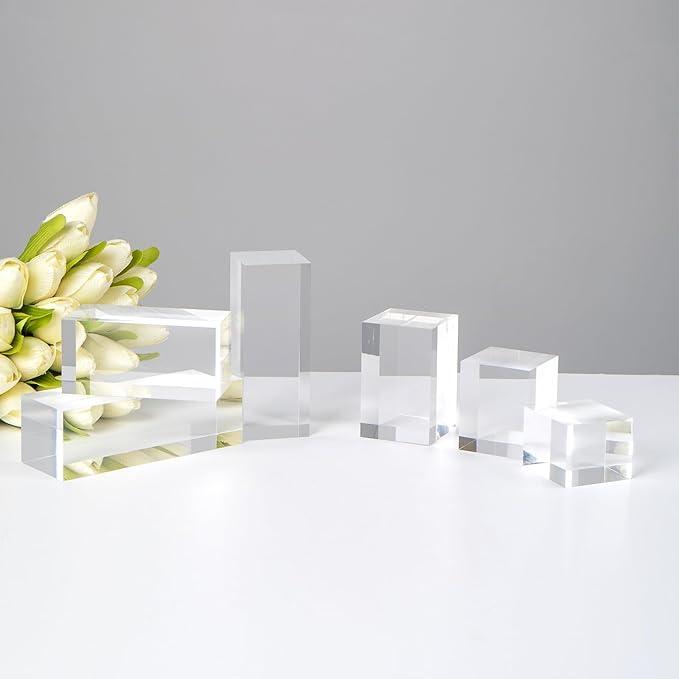 6Pcs Clear Acrylic Cube Display Risers Stands, Square Polished Acrylic Photo Props, Transparent Solid Acrylic Display Blocks for Action Figures Collection Jewelry Cosmetic Boutique Crafts