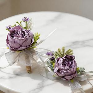 Purple Corsage Boutonniere Set, Wedding & Prom Accessory