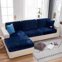 MIFXIN Velvet Stretchy Couch Cushion Slipcover Sofa Cover Universal Plush Wear-Resistant L Shape Sectional Sofa Backrest Cushion Cover Furniture Protector with Elastic Bottom (Navy, Back Cover)