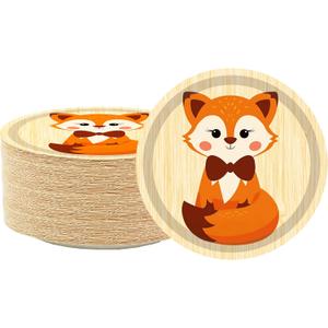 50 Pcs Fox Face Paper Dessert Plates Fox Theme 7" Plates Jungle Animal Party Decorations