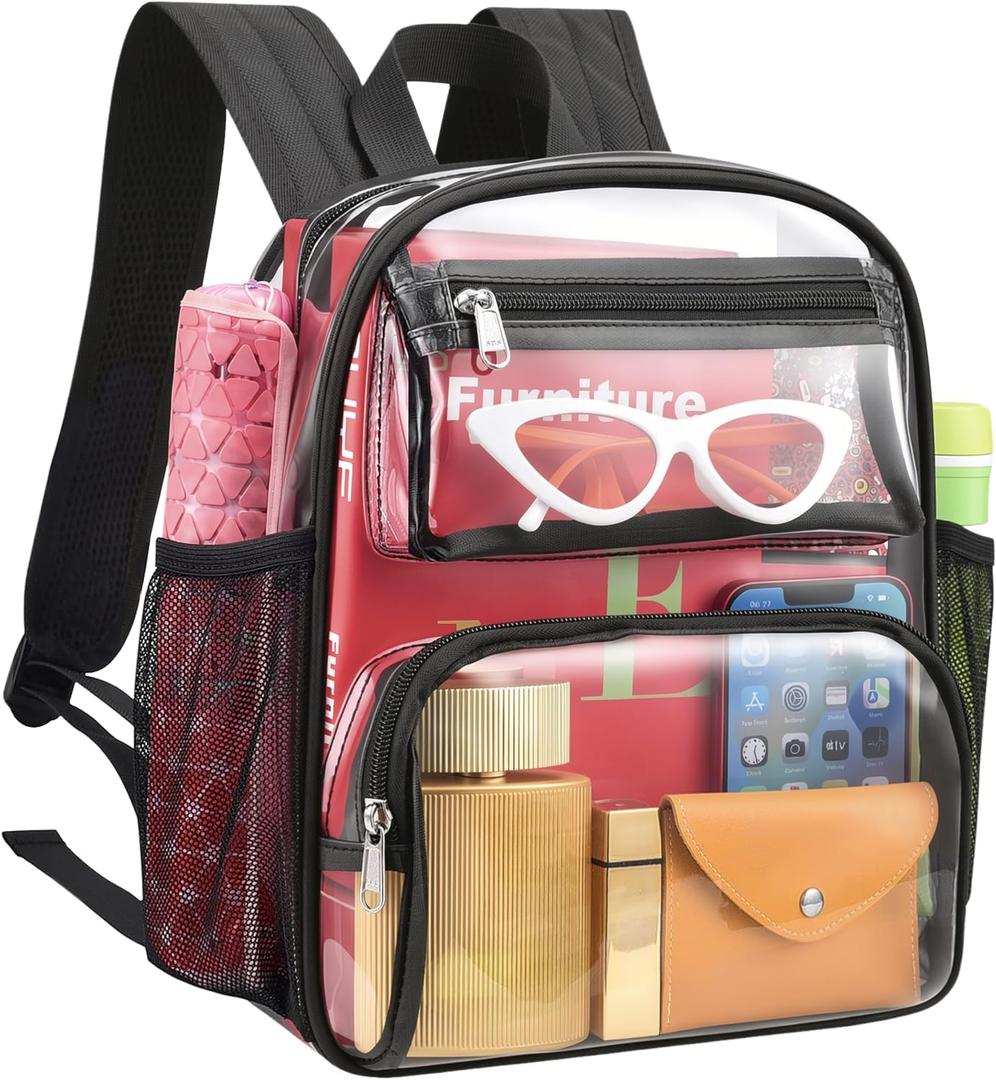 MAY TREE Clear Backpack Stadium Approved for Women and Men, Clear Bag for Stadium Events, Transparent bag for Concert Sporting Festival, Black (Medium)