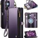 Defencase for Samsung Galaxy S25 Ultra Magnetic Wallet Case Compatible with Magsafe with RFID Blocking Zipper & Card Holder Women, PU Leather Detachable Phone Case for Galaxy S25 Ultra 6.9", Purple