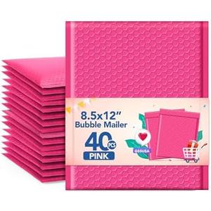 GSSUSA Pink Bubble Mailers 8.5x12 Padded Envelopes 40 Pack Self-Seal Packaging Bags, Small Business Supplies, Padded Mailers, Bubble Envelopes, Mailing Bags, Packaging for Small Business,Pink
