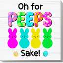 5 x Funny Easter Wooden Box Sign Decor, Bunny Rabbit Easter Gifts for Home Kitchen Farmhouse Table Decoration, Oh for Peeps Shake, 5 x 5 Inch (Fuchsia)
