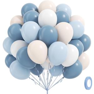 60pcs Dusty Blue Balloons 12inch with Sand White Pastel Blue and White Balloons for Wedding Gender Reveal Baby Bridal Shower Birthday Party Decorations