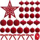 27 Pcs 3.15/2.36 inch Velvet Christmas Tree Ornaments Set Velvet Christmas Balls Bulk with Star Tree Topper and Ribbon Xmas Hanging Ornaments for Xmas Party Decor(Burgundy)