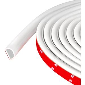 Weather Stripping Door Seal Self Adhesive Weather Strip Silicone D Shaped Door Seal Strip for Door Frame/Window Seal, 20FT, White Color (3/8" W  5/16" T)