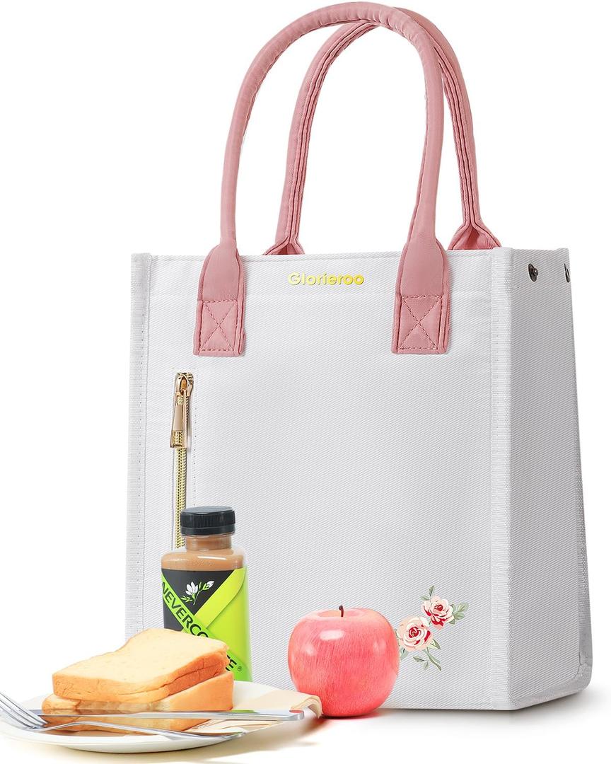 Lunch Box Bag Women Girls - Insulated Leakproof Waterproof Lightweight Reusable Cooler for Work Picnic - Back to School Teacher Mothers Day Christmas Birthday Gifts (1_White)