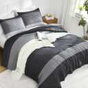 Litanika Queen Comforter Set Black White Grey - 3 Pieces Lightweight Summer Bedding Set, All Season Down Alternative Comforter (1 Comforter, 2 Pillowcases)