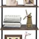 aboxoo Ladder Shelf Open Bookshelf 5-tier Wood Wall-mounted Bookcase Storage Rack Open Back Industrial Modern Plant Flower Stand Utility Organizer Bookcase Metal Frame Furniture Office Kitchen Bedroom (Brown)