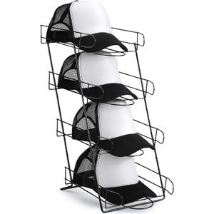 Zonon 4 Tier Hat Display Stand Wire Countertop Hat Display Rack boutique Baseball Cap Rack for Retail, Table Top, Bedroom, Entryway (Black)