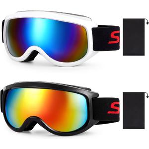 Dunzy 2 Pairs Ski Goggles Otg Snowboard Goggles UV Protection Winter Sport Ski Glasses over the Glass Snow Goggles with Storage Bag for Men Women Adults Snowboarding Skiing