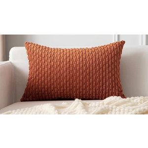 Kevin Textile Valentines 12x24 Inch Pillow Cover 1 Pack Boho Decorative Soft Striped Corduroy Lumbar Farmhouse Color Accent Rectangle Cushion Case for Living Room Couch Sofa Bed, Red