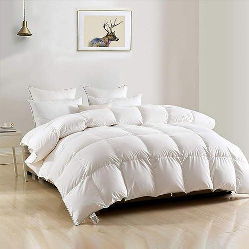 DWR Heavyweight Down Feather Fibers Comforter Oversized King, Ultra-Soft Cotton Blend Fabric, Overfilled Winter Warm Hotel Duvet Insert for Cold Weather/Sleeper (120x98, White)