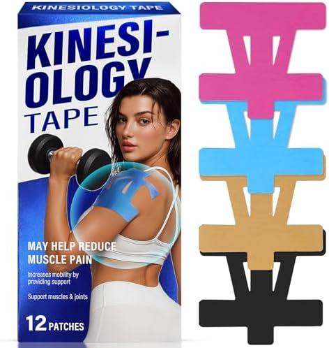 12 PCS Kinesiology Tape for Shoulder,Shoulder Pain Relief Tape, Original Cotton Knee Pain Relief Tape, Flexible and Durable Athletic Tape for Pain Support and Muscle Movement