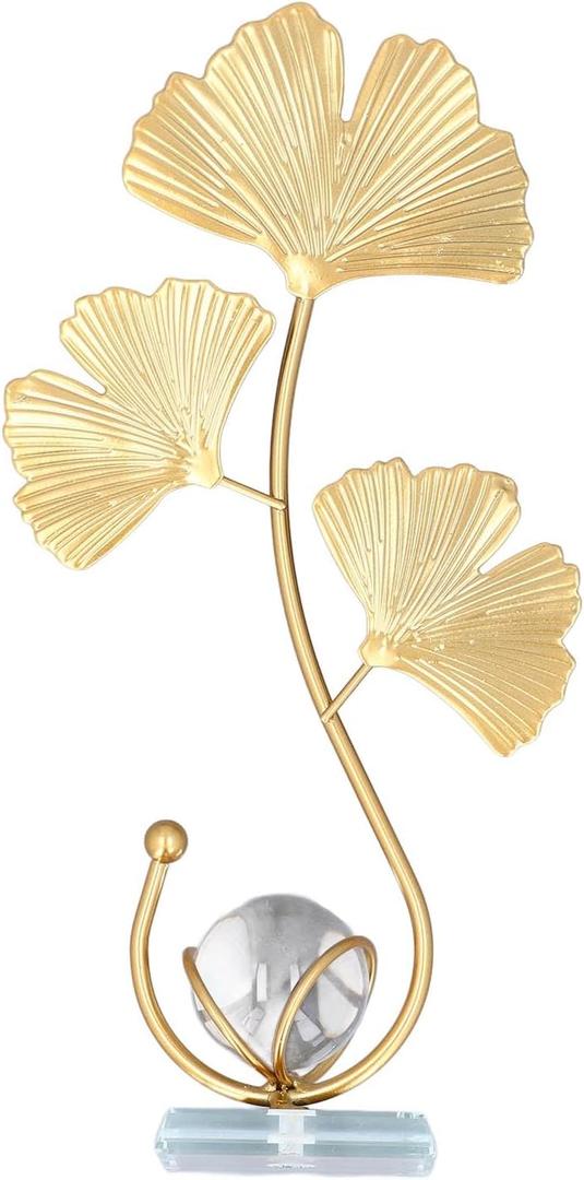 Exquisite Metal Leaf Crystal Ball: Suitable for Living Room Office Fashion Nordic Desk Decoration (Ginkgo Leaf)