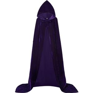 Unisex Hooded Cape Long Velvet Cloak with Hood Halloween Christmas Cosplay Costumes 43-71inches (XXL=Length: 71"/180cm(from collar to hem), Purple)