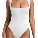 REORIA Womens Summer Sexy Sleeveless Square Neck Double Lined Going Out Cute Thong Bodysuit Tank Tops White Small