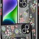 Compatible for iPhone 14 Plus Case Cute with Strap Stand Finger Kickstand, Designer Cool Silicone Cases Funda Cover - Green Flowers Spring Nature