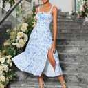 GLNEGE Summer Corset Midi Wedding Guest Milkmaid Tea Party Flowy Sundress | Women's Spring Lace Up Bridal Shower Dresses Cottage Core A Line Slit Semi Formal Cocktail Party Sun Dress (Blue, XXL)