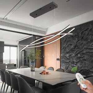 Dimmable Pendant Light for Kitchen Island Lighting,47.24" Modern LED Chandelier, LED Pendant Light with Adjustable Height, Black Modern Kitchen Chandeliers for Kitchen Island, Dining Room with Remote