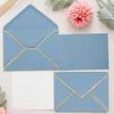 Whaline 50Pcs A7 Invitation Envelopes with Gold Border Dusty Blue Greeting Card Envelopes V-Flap Envelopes Gift Card Sleeves for Mailing Envelopes Sending Card, 7.3x5.3 Inch
