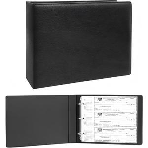 3 Rings Check Binder for End-Stub Deskbook Checks, 3 on a Page, Fit 3 & 9 Holes Check Faux Leather (9.1"x12.5") (Black)