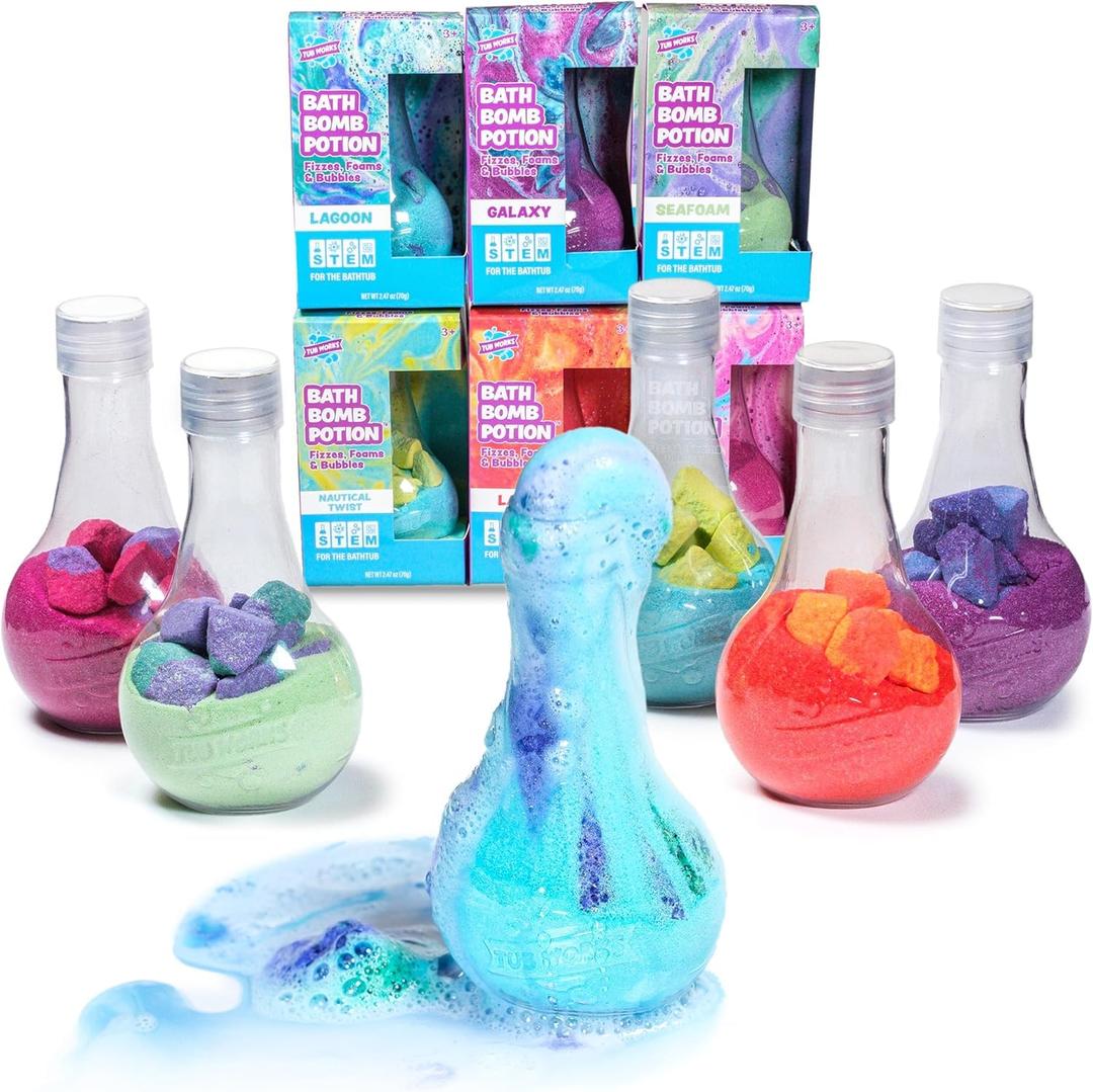 Tub Works Kids Bath Bomb Potion Bath Toy, Variety 6 Pack | Nontoxic | Fizzes, Foams & Bubbles with an Eruption of Color | Interactive Bath Bombs | Fun Science Toddler Bath Toys