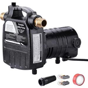 115Volt 1/2HP 1500 GPH Heavy Duty High Pressure Cast Iron Casing Water Transfer Utility Pump With Brass Connectors and Suction Strainer