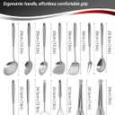 15PCS Cooking Utensils Set - 304 Stainless Steel Kitchen Utensils Set, Metal Cooking Tools & Serving Utensils, Potato Masher, Whisk, Turner, Serving Spoon, Fork, Tongs, Skimmer, Ladle, Dishwasher Safe
