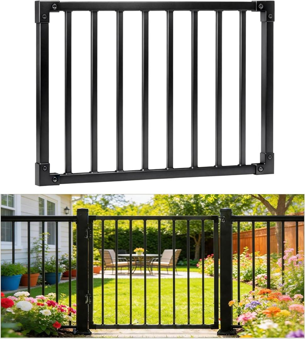 Aluminum Deck Gate 38in H, Heavy Duty Adjustable Width (Up to 48"), Easy Install, Rustproof Outdoor Gate for Patio, Porch & Yard, Fits 36" Deck Height (No Hinge & Lock)