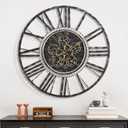 Moving Gear Large Wall Clock 24inch/60cm Bronze, Decorative Wall Clocks for Living Room, Unique Farmhouse Steampunk Metal Wall Clock Decor, Office Wall Clocks (Copper)