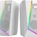 Redragon GS520 RGB Desktop Speakers, 2.0 Channel PC Computer Stereo Speaker with 6 Colorful LED Modes, Enhanced Sound and Easy-Access Volume Control, USB Powered w/ 3.5mm Cable, White