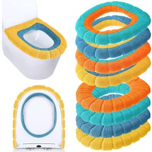 Moukeren 8 Pcs 11.8 Inch Thicker Bathroom Toilet Seat Cover Pads Soft Comfortable Toilet Seat Cushion Cover Stretchable Toilet Seat Warmer Easy Installation Cushioned Lid Covers (Bright Colors)