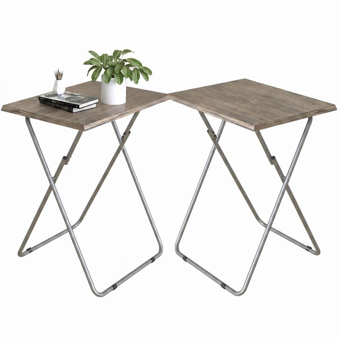 Tv Trays Folding Tv Table, Dinner Table for Eating with Sturdy Metal Frame, Small Foldable Snack Trays Table for Living Room, Couch,Sofa, Bed, No Assembly Required (3D BLACK WOOD 2-Piece set)