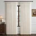 Pinch Pleated Linen 50 Inch Wide Curtains 96 Inches Long for Living Room, Memory Trained Pleat Boho Semi Sheer Birch Light Filtering Privacy Drapes 50x96 Inch Length 2 Panels Set Curtain Cream Ivory