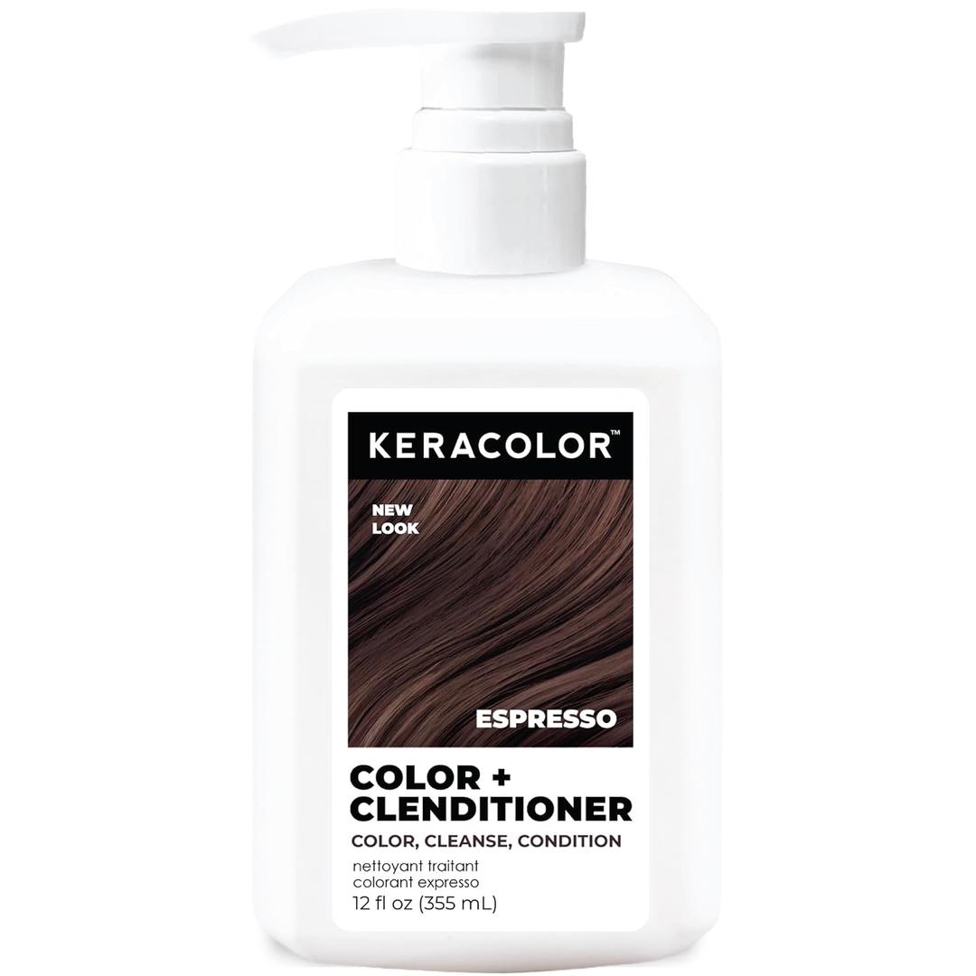 Keracolor Color + Clenditioner 3-in-1 Color-Depositing Conditioner, Gently Cleanses & Conditions, Semi-Permanent Hair Color, 23 Shades, 12 Fl Oz (Espresso)