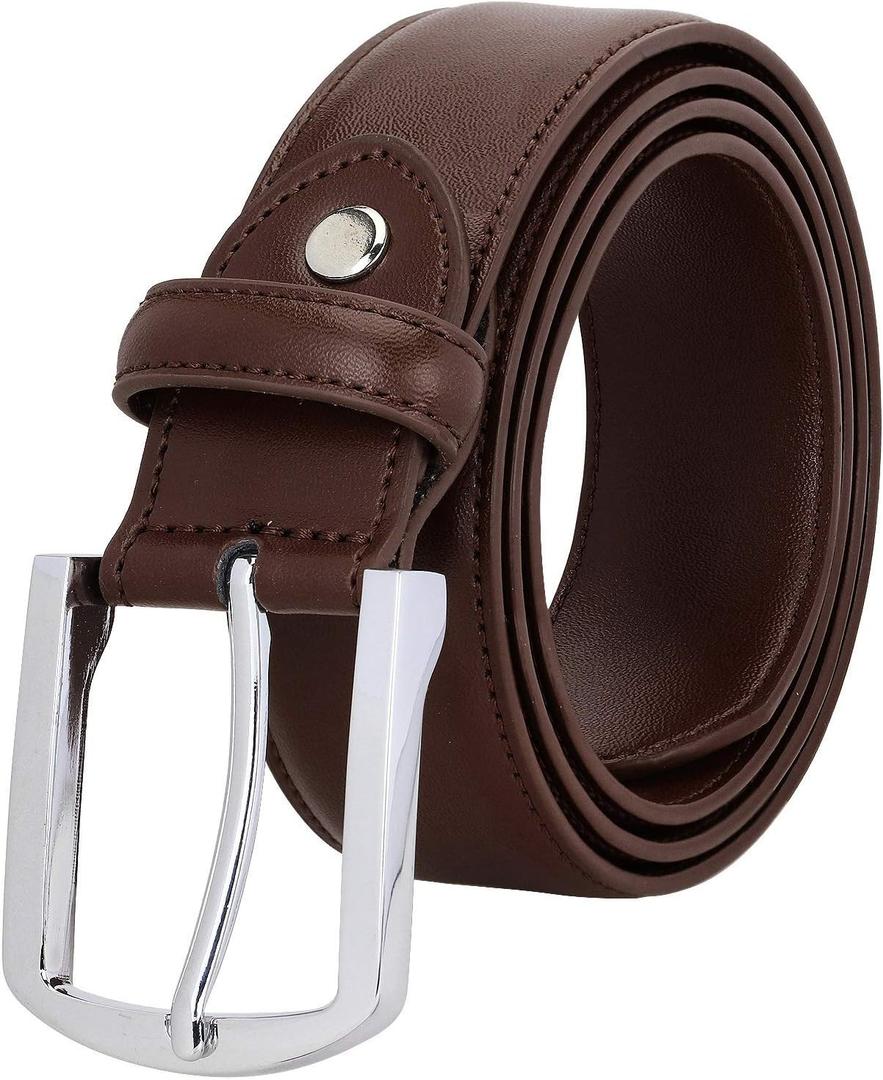 Falari Men Genuine Leather Casual Dress Belt With Single Prong Buckle, Classic Style Belt (44 (waist 42), Dark Brown)